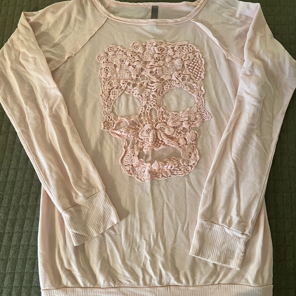 Pink Lace Skull Long Sleeve Top